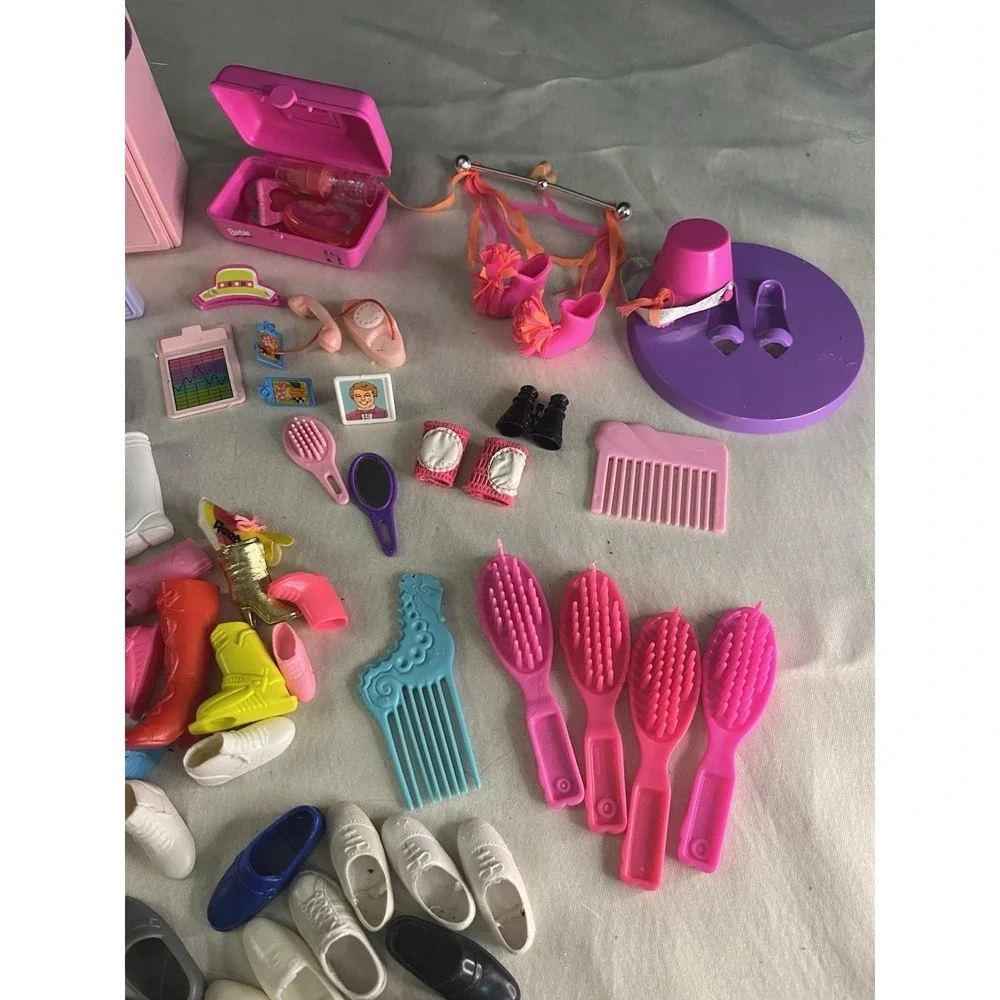 Huge Vintage Barbie & Ken Accessories Lot Shoes Skis Radios Hairbrush Clothing